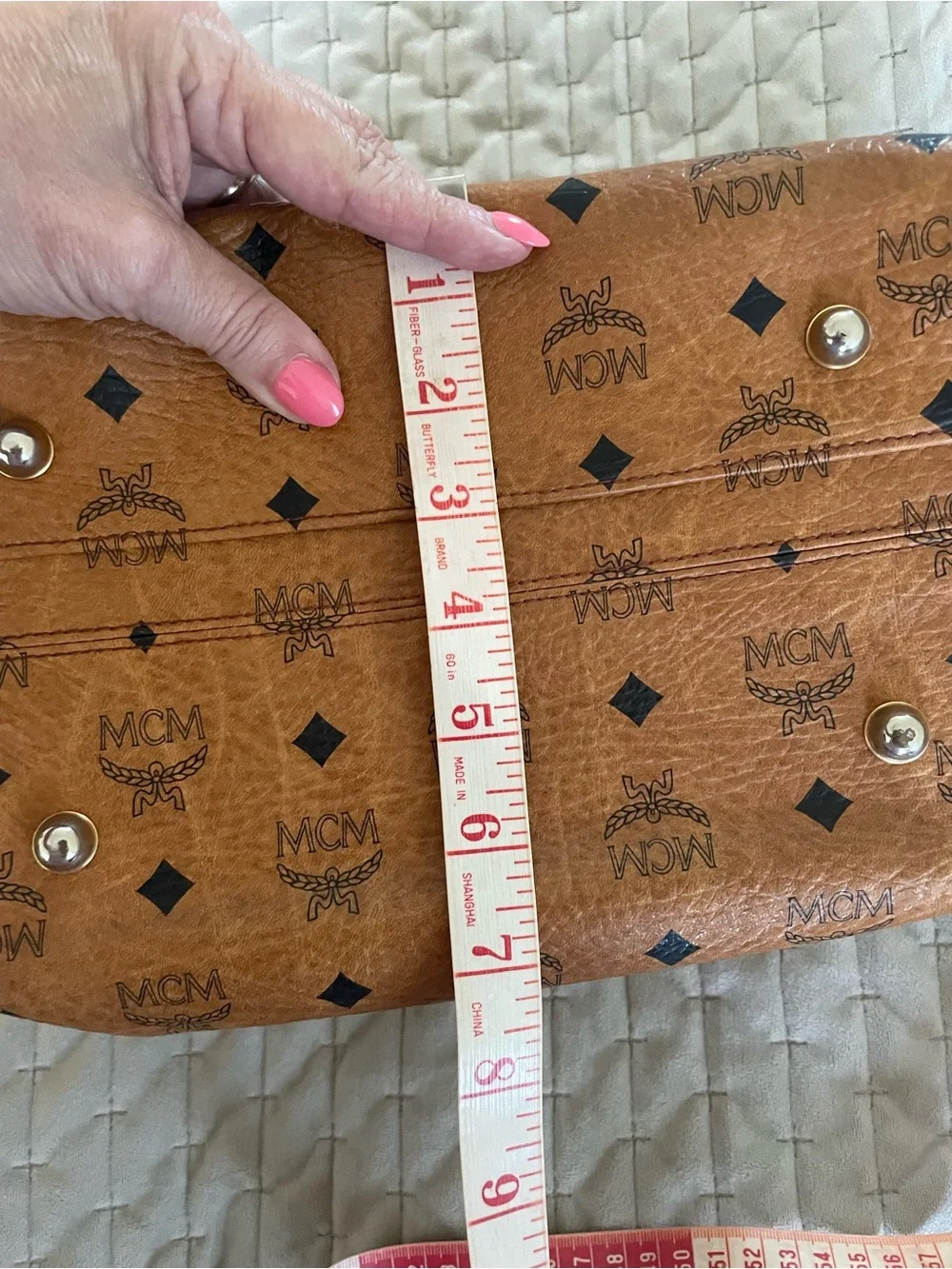 MCM Cognac Visetos Monogram Satchel with Brown Leather Handles